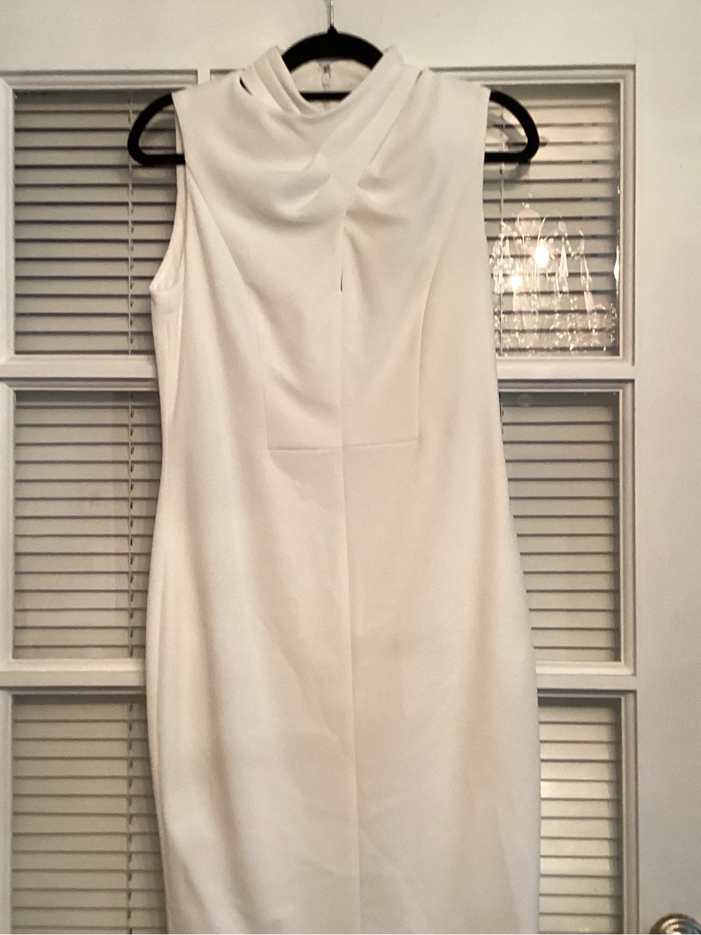 Calvin Klein Sleeveless White Draped Neck Midi Dress